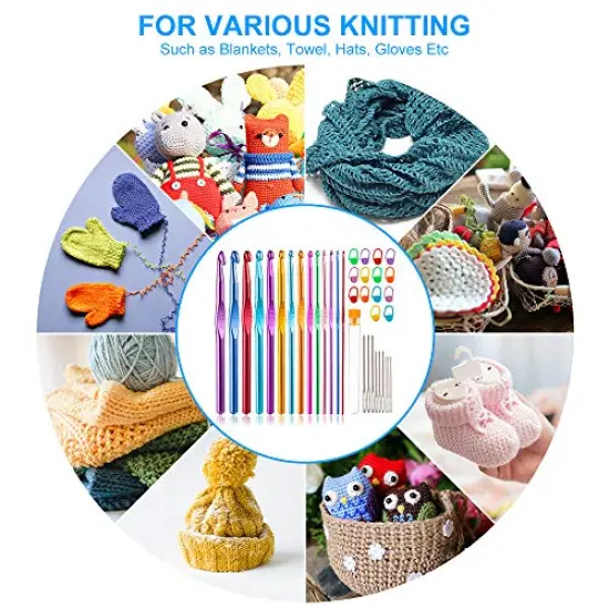 37 PCS Crochet Hooks Set, High Quality Coloured Aluminum Ergonomic Handle Crochet, Hook Needles for Arthritic Hands, with Stitch Markers and Large-Eye Blunt Needles {4}