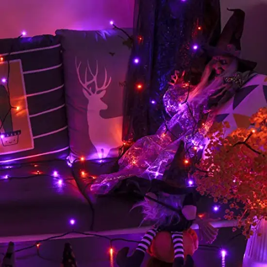 98.5FT 300 LED Halloween Lights,Halloween String Lights with 8 Lighting Modes, Waterproof & Connectable Mini Lights, Plug in for Indoor Outdoor Holiday Party Bedroom Decorations (Purple & Orange) {5}