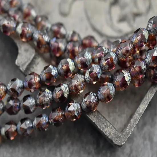 *25* 6xmm Fuschia Crystal Picasso Turbine Cathedral Beads {2}