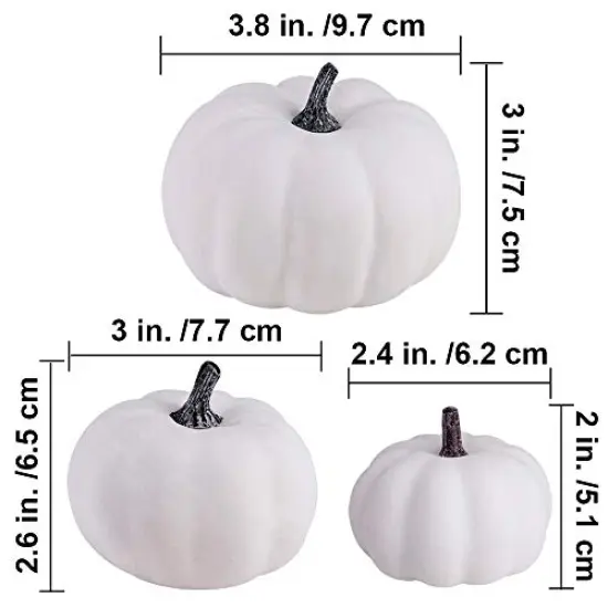 12 PCS Assorted Sizes Rustic Harvest White Artificial Pumpkins for Halloween, Fall Thanksgiving Decorating Harvest Embellishing and Displaying {4}