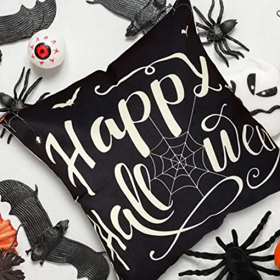 RioGree Halloween Decorations Pillow Covers 20x20 Set of 4 for Halloween Decor Indoor Outdoor, Party Supplies Farmhouse Home Decor Throw Pillows Cover Spider Web Cat Skull Decorative Cushion Case {4}