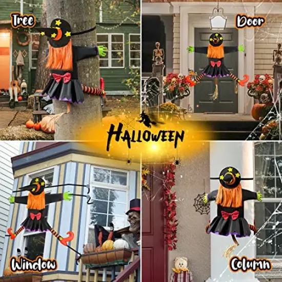 Crashing Witch Decor, Halloween Decorations Clearance Outdoor Witch Props Ornaments, Hanging into Tree/Porch Pole/Door/Indoor/Yard, with Adjustable Band, Outside Garden Funny Witches Flying Crashed {2}