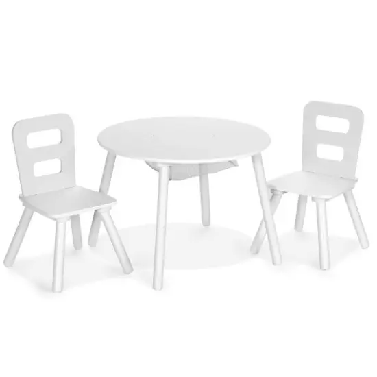 Wood Activity Kids Table and Chair Set with Center Mesh Storage White {7}