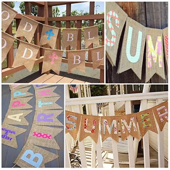 48 Pcs Burlap Banner, 30 Ft Swallowtail Flag, DIY Decoration for Holidays, Wedding, Camping, Party, New Year Decorations, Merry Christmas Banner, Indoor Christmas Decoration {3}