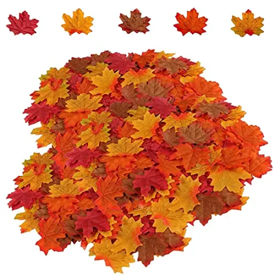 500PCS Artificial Maple Leaves 5 Assorted Mixed Fake Fall Maple Leaf Lifelike Looking Silk Autumn Leaf Garland for Halloween Fall Decor Party Festival Thanksgiving Table Decorations&hellip; {2}