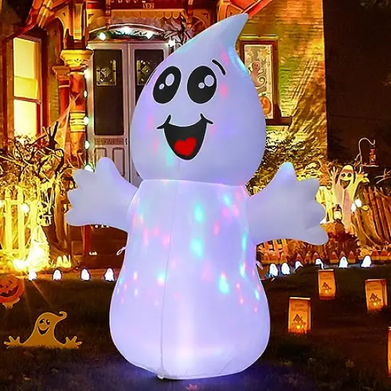 5 FT Halloween Inflatable Outdoor Cute Ghost with Magic Light, Blow Up Yard Decoration Clearance with LED Lights Built-in for Holiday/Party/Yard/Garden {6}