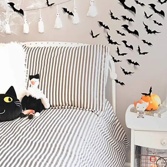 100 Pieces Bats Halloween Decoration: Halloween Bats Wall D&eacute;cor Bats Stickers Wall Decals PVC 3D Wall Bats Scary Stickers Halloween Party Decorations Indoor Outdoor DIY Home Window Door D&eacute;cor {3}