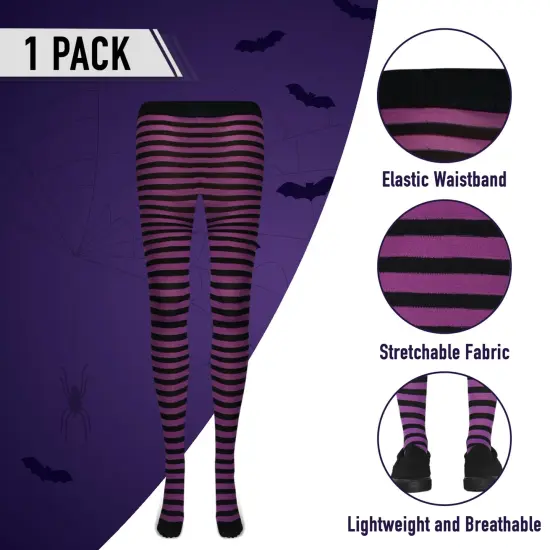 Black and Purple Tights - Striped Nylon Stretch Pantyhose Stocking Accessories for Every Day Attire and Costumes for Teens and Children {4}
