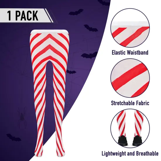 Candy Cane Striped Tights &ndash; Red and White Diagonally Striped Nylon Stretch Pantyhose Stocking Accessories for Every Day Attire and Costumes for Teens and Children's {3}