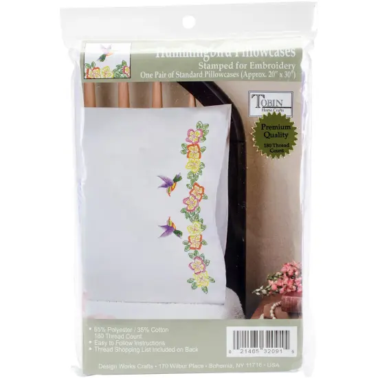 Tobin Stamped For Embroidery Pillowcase Pair 20"X30"-Hummingbird {1}