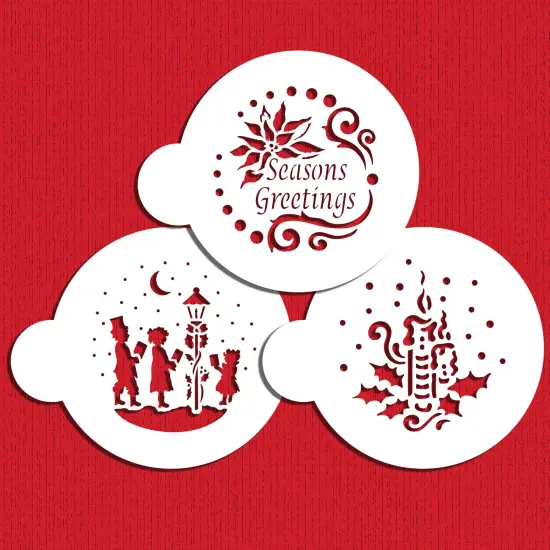 Seasons Greetings Round Cookie Stencil Set | C463 by Designer Stencils | Cookie Stencils for Royal Icing, Airbrush, Dusting Powder | {4}