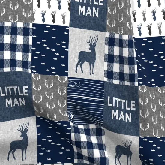 Various Fabrics by the Yard or Fat Quarter Little Man Navy Blue Gray Buck Antlers Hunting Quilt Topper Wholecloth Custom Printed Fabric by Spoonflower {5}