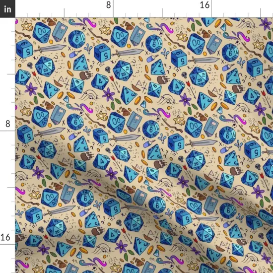 Various Fabrics by the Yard or Fat Quarter Blue Fantasy Illustration Sword Dice Dragons Custom Printed Fabric by Spoonflower {2}