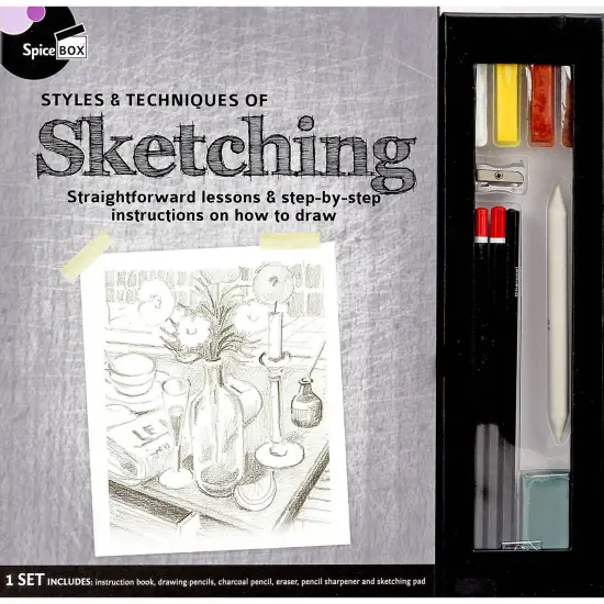 SpiceBox Masterclass Sketching Styles and Techniques Adult Art Craft Kit, Pad, Pencils {1}