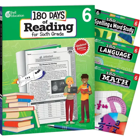 180 Days Books: Reading, Spelling, Language, & Math for Grade 6 - Set of 4 Books {1}
