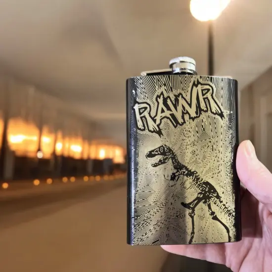 8oz BLACK RAWR Flask Dinosaur T-Rex {6}
