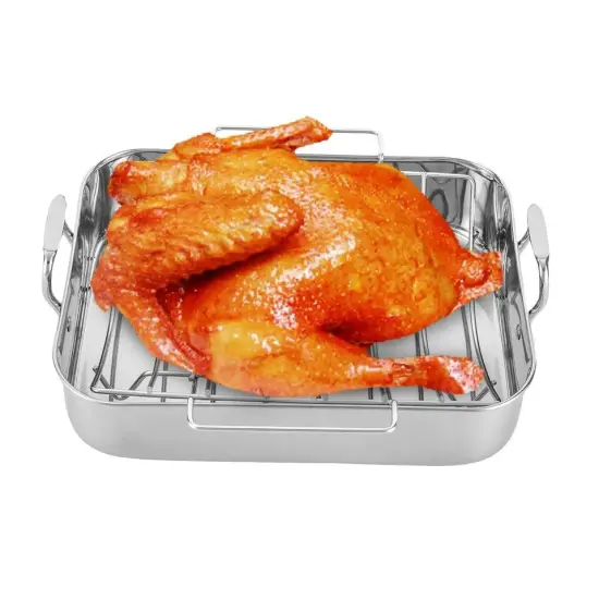 Roasting Pan with Rack 16.5 Inch Stainless Steel Rectangular Turkey Roaster Pan {4}