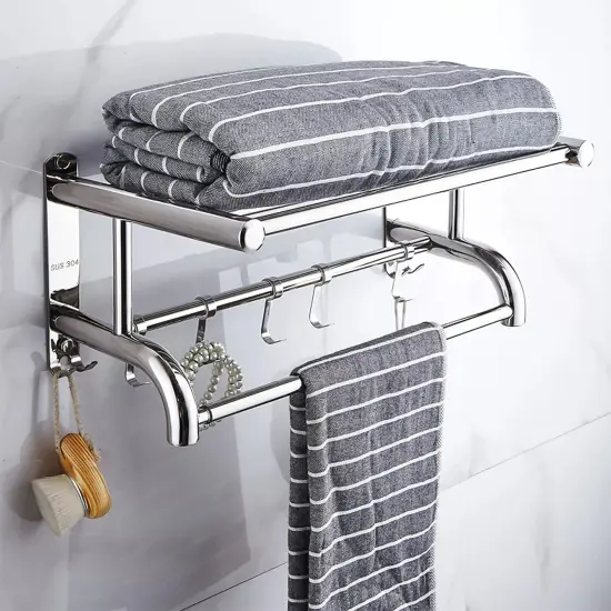 Towel Rack Bathroom Hotel Rail Holder Stainless Steel Wall Mounted Storage Shelf {3}