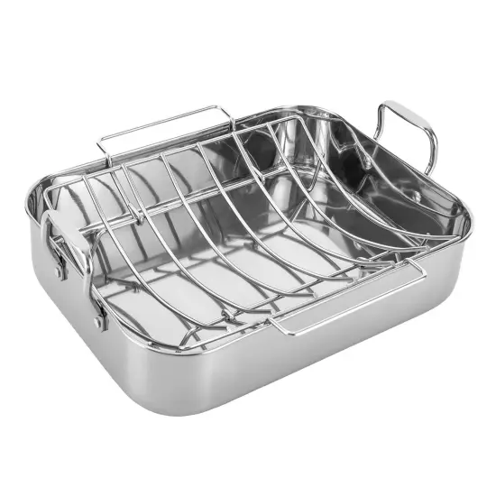 Roasting Pan with Rack 16.5 Inch Stainless Steel Rectangular Turkey Roaster Pan {1}