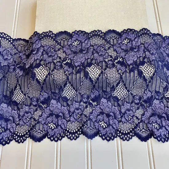 Kitcheniva 6&rdquo;Wide Stretch Lavender & Navy Blue Embroidered Lace {2}