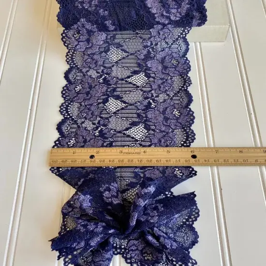 Kitcheniva 6&rdquo;Wide Stretch Lavender & Navy Blue Embroidered Lace {3}