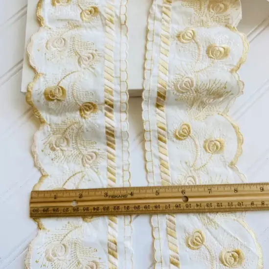 Kitcheniva 4" Wide Beige & Off White Floral Embroidered Cotton {3}