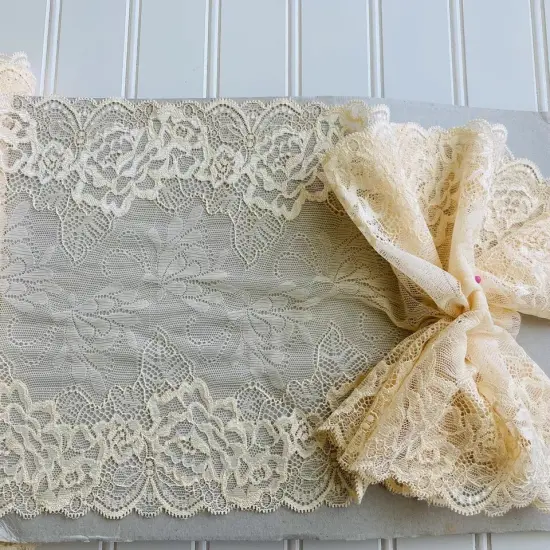 Kitcheniva 8.5" Wide Stretch Apricot Embroidered Border Lace {1}