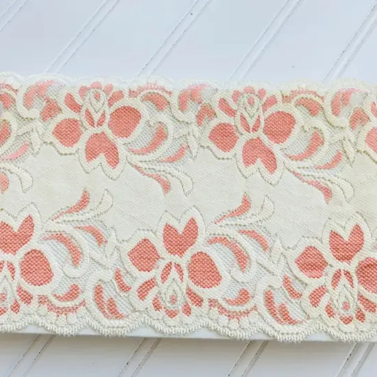 Kitcheniva 5.5" Wide Stretch Butter White & Pink Floral Lace {1}