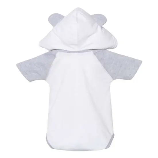 Rabbit Skins&reg; Fine Jersey Infant Short Sleeve Raglan Bodysuit with Hood & Ears Blended White {2}
