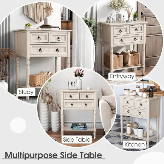 Costway Console Entryway Table with 3 Drawers Open Shelf for Hallway Living Room Beige {6}