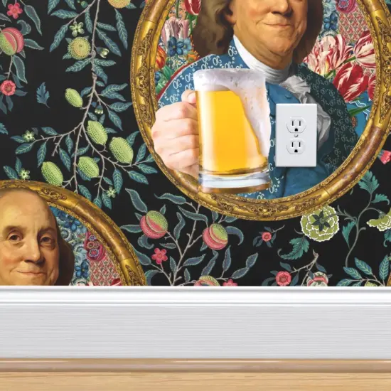 Pre-Pasted Wallpaper 2FT Wide Benjamin Franklin Beer Floral Botanical Portrait Multicolor Constitution Bar Political Figure Historic Figures Pub Funny Cheers Large Scale Custom Pre-pasted Wallpaper by Spoonflower {4}