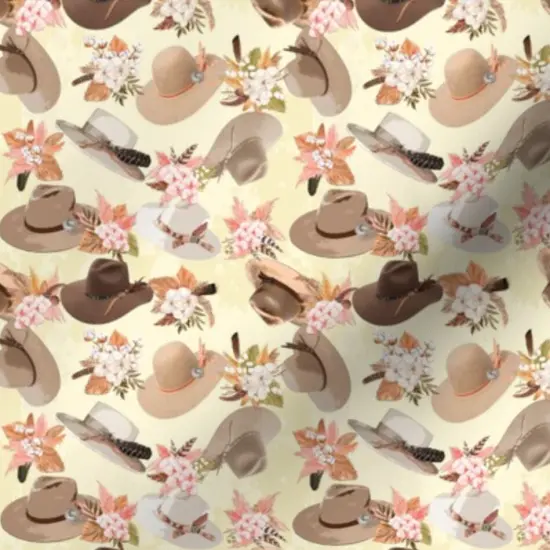 Various Fabrics by the Yard or Fat Quarter Brown Cowboy Cowgirl Hats Sunhat Floral Western Small Scale Botanical 10 Gallon Hat Custom Printed Fabric by Spoonflower {7}