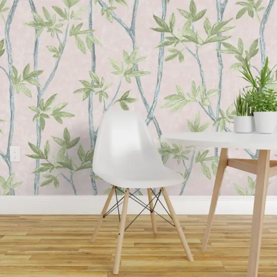 Peel & Stick Wallpaper 2FT Wide Chinoiserie Blush And Green Large Scale Pastel Forest Custom Removable Wallpaper by Spoonflower {1}