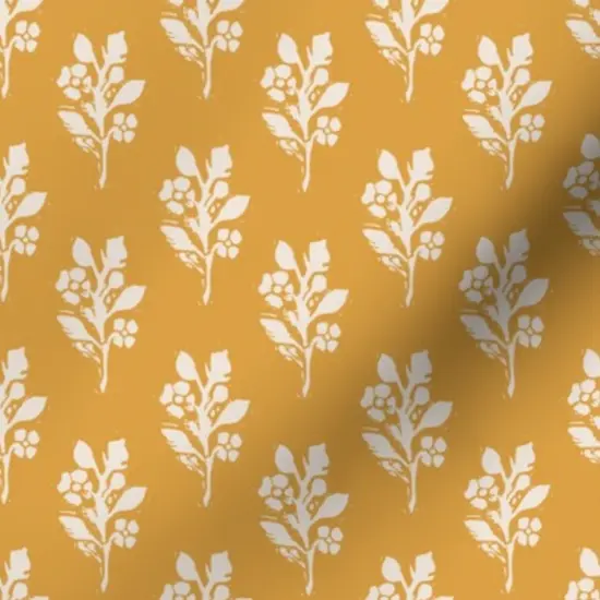 Various Fabrics by the Yard or Fat Quarter Vintage Cream Floral Sunny Yellow Orange Gold Marigold Golden Botanical Ochre Block Print Custom Printed Fabric by Spoonflower {7}
