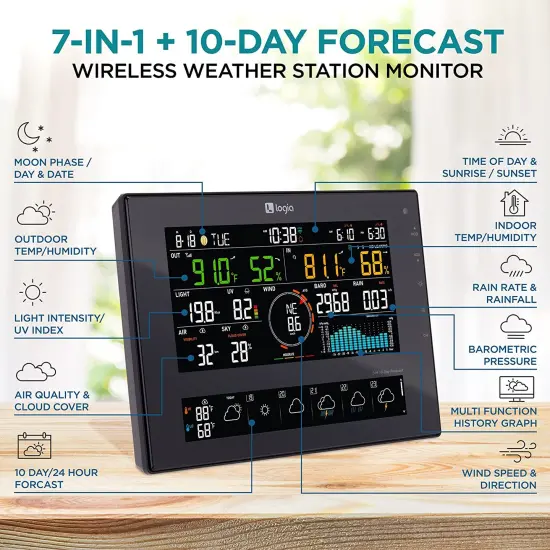 Logia 7-in-1 WiFi Wireless Weather Station 8" with solar panel and 10-Day Forecast {2}