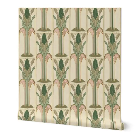Peel & Stick Wallpaper 2FT Wide Art Nouveau Deco Floral Vertical Botanical Palms Geometric Custom Removable Wallpaper by Spoonflower {7}