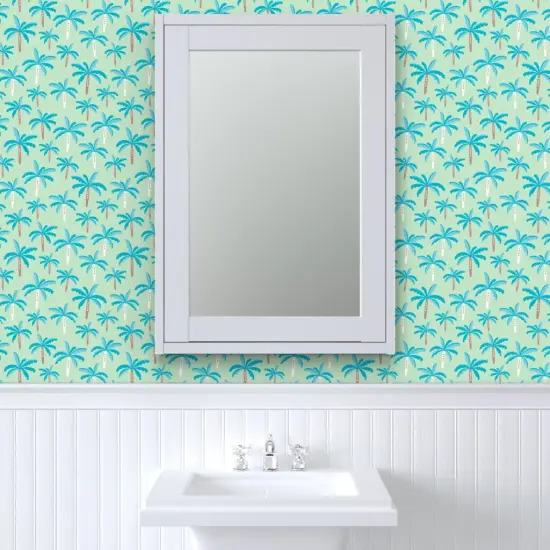 Pre-Pasted Wallpaper 2FT Wide Green Trees Tree Palm Sun Jungle Summer Beach Tropical Hawaii Island Surf Palms Coastal Chic Small Scale Custom Pre-pasted Wallpaper by Spoonflower {6}