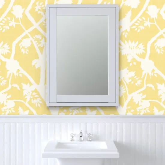 Peel & Stick Wallpaper 2FT Wide Chinoiserie Butter Yellow Cream Floral Flower Silhouette Timeless Grandmillenial Custom Removable Wallpaper by Spoonflower {6}