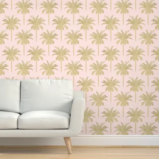 Peel & Stick Wallpaper 2FT Wide Tropical Whimsical Glamour Maximalist Palm Tree Exotic Beach Illustrative Custom Removable Wallpaper by Spoonflower {5}