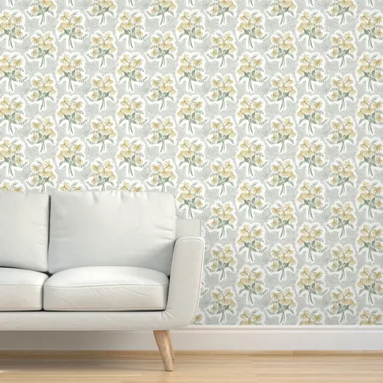Pre-Pasted Wallpaper 2FT Wide Neutral Floral Modern Botanical Traditional Grandmillenial Soft Gold Flowers Custom Pre-pasted Wallpaper by Spoonflower {5}