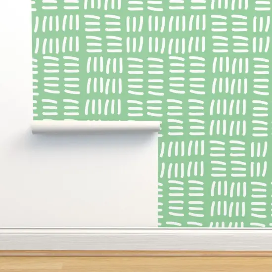 Pre-Pasted Wallpaper 2FT Wide Modern Pastel Abstract Green Whimsical Geometric Lines Wavy Zigzag Custom Pre-pasted Wallpaper by Spoonflower {2}