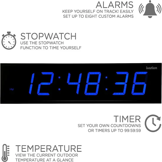 Ivation 60'' Large Digital Wall Clock, LED Digital Clock with Remote Control - Stopwatches Red {11}