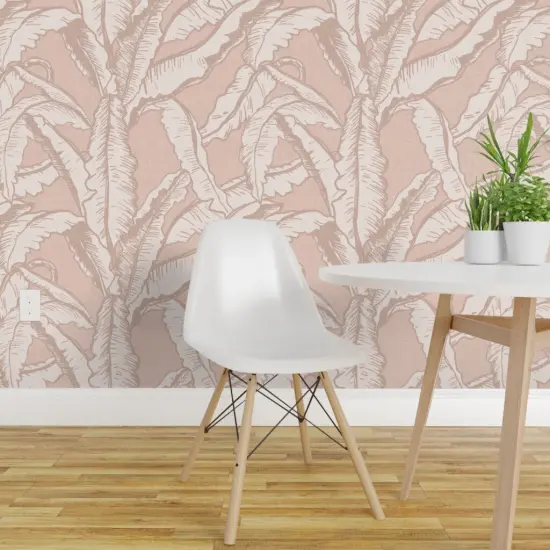 Pre-Pasted Wallpaper 2FT Wide Blush Minimal Rustic Tropical Flora Custom Pre-pasted Wallpaper by Spoonflower {1}