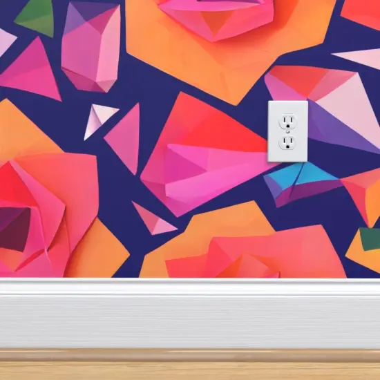 Peel & Stick Wallpaper 2FT Wide Paper Cut Flowers Abstract Geometric Bright Vibrant Large Scale Maximalist Custom Removable Wallpaper by Spoonflower {4}