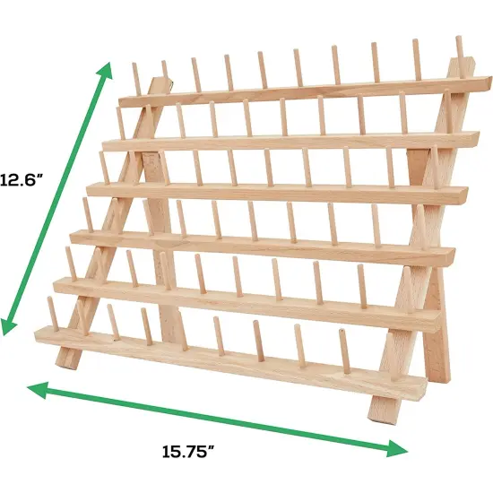 JumblCrafts Wooden Thread Rack Holder. 60-Spool Thread Organizer Rack W/ Hooks & Flip-Out Legs, 16.1&rdquo;x1.9&rdquo;x13.2&rdquo; {2}