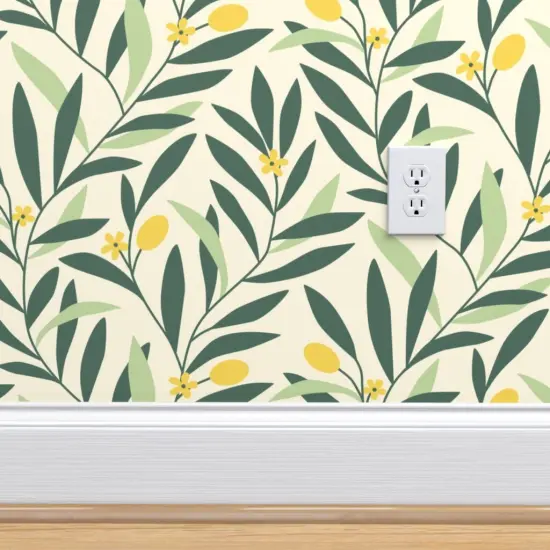 Peel & Stick Wallpaper 2FT Wide Green Yellow Botanical Garden Floral Nature Abstract Olive Medium Scale Custom Removable Wallpaper by Spoonflower {4}