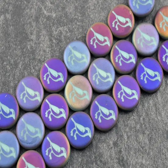 *8* 14mm Matte Opaque Turquoise Metallic Iris Bird Laser Tattoo Coin Beads {4}