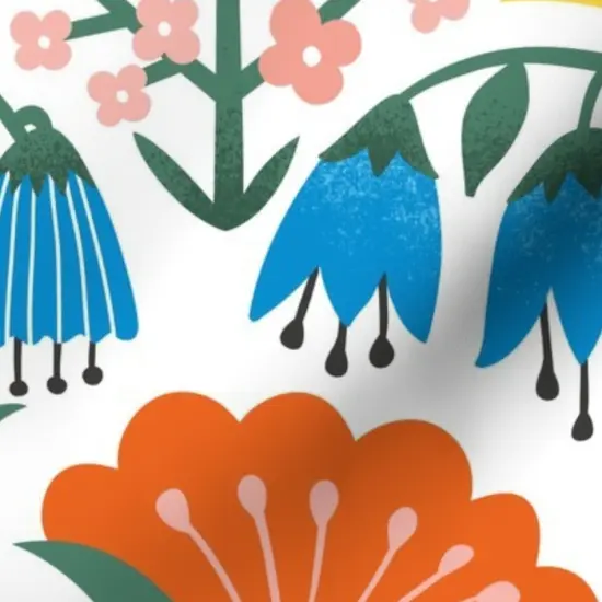 Various Fabrics by the Yard or Fat Quarter Scandinavian Floral Folk Flowers Pink Yellow Blue Garden Botanical Vintage Retro Midcentury Modern Custom Printed Fabric by Spoonflower {7}