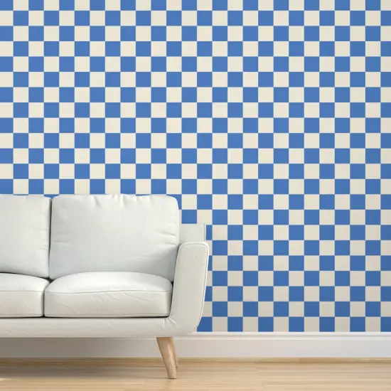 Pre-Pasted Wallpaper 2FT Wide Minimal Cobalt Blue Retro Grid Checkerboard Custom Pre-pasted Wallpaper by Spoonflower {5}