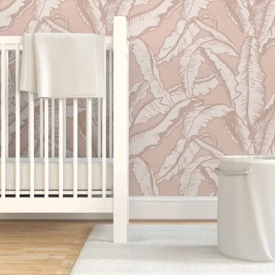 Pre-Pasted Wallpaper 2FT Wide Blush Minimal Rustic Tropical Flora Custom Pre-pasted Wallpaper by Spoonflower {7}